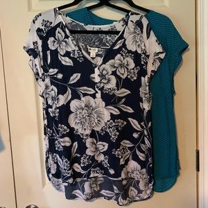 Pair of tops - Stylus brand navy floral teal print